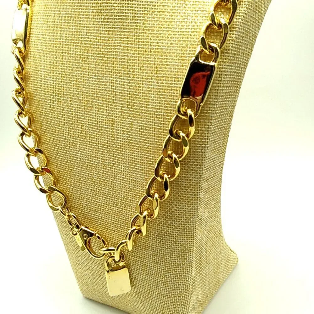 Men's EXP Made in Korea Gold Tone Chain & Bar Necklace Very Heavy NWOT